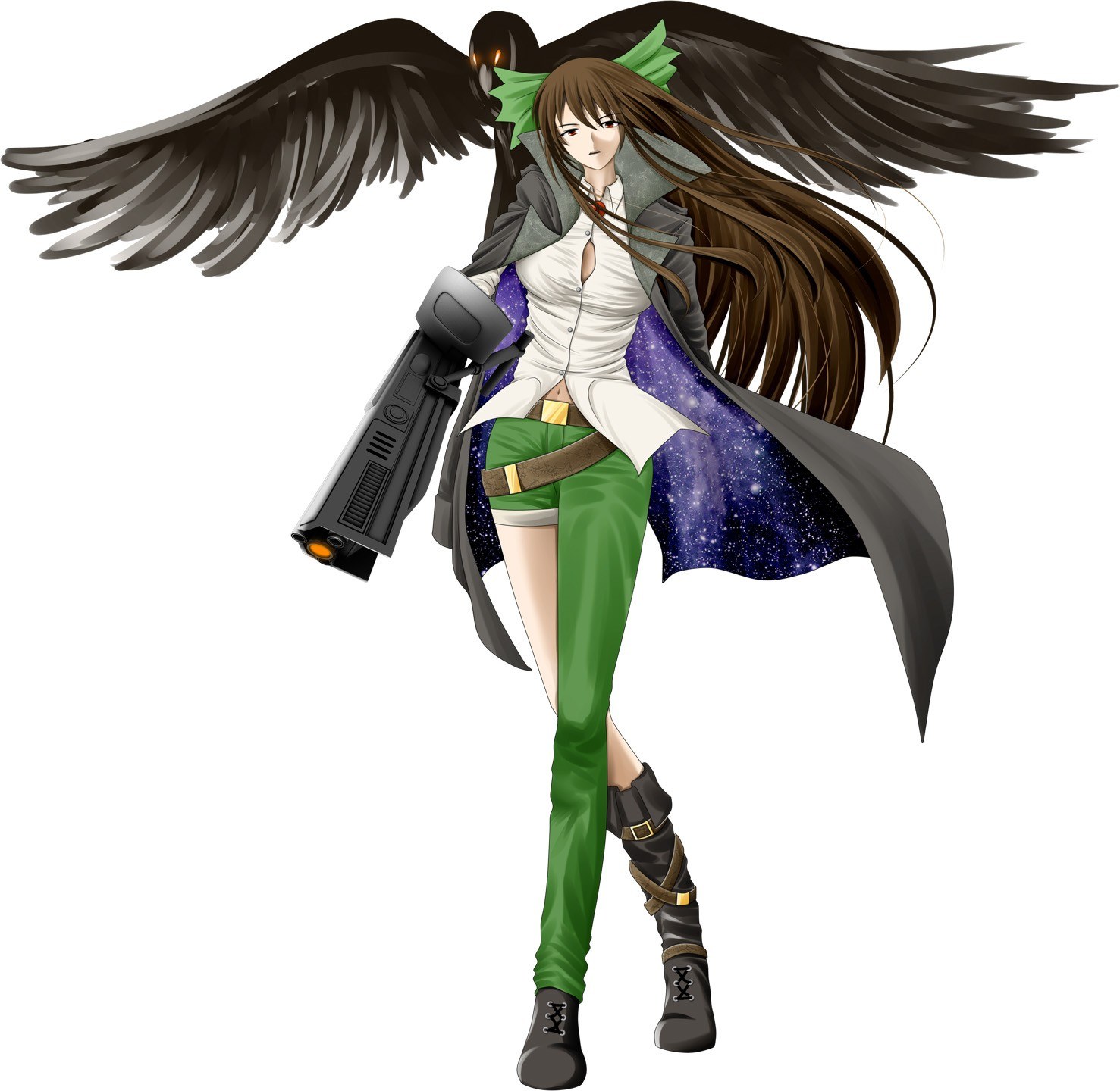 anime character with wings and weapon