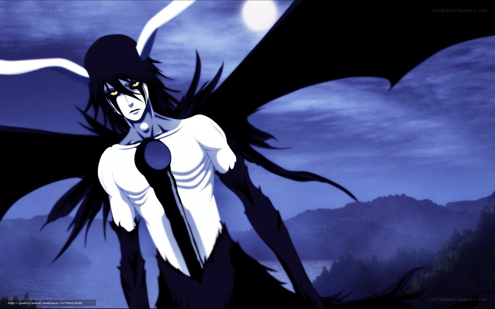 Anime character with wings at night