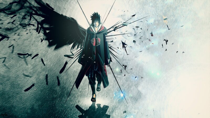 Anime Character with Wings — Black, Dramatic, Digital Art, Cloak, Shinobi