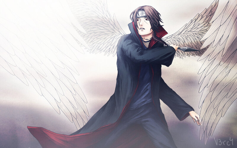 Anime Character with Wings — Black, Dramatic, Digital Art, Cloak