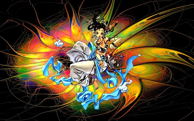 Anime Character with Wings — Black, Dramatic, Digital Art, Clouds
