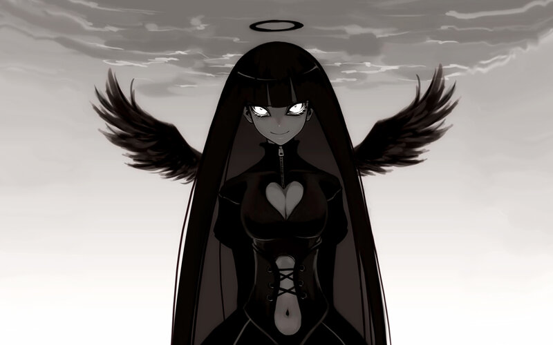 Anime Character with Wings — Black, Dramatic, Digital Art, Halo