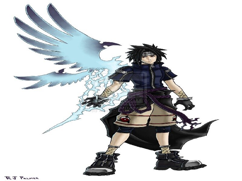 Anime Character with Wings — Black, Dramatic, Digital Art, Lightning