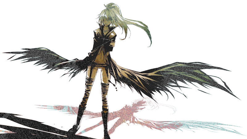 Anime Character with Wings — Black, Dramatic, Digital Art, Long Hair