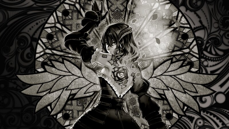 Anime Character with Wings — Black, Dramatic, Digital Art, Stained Glass