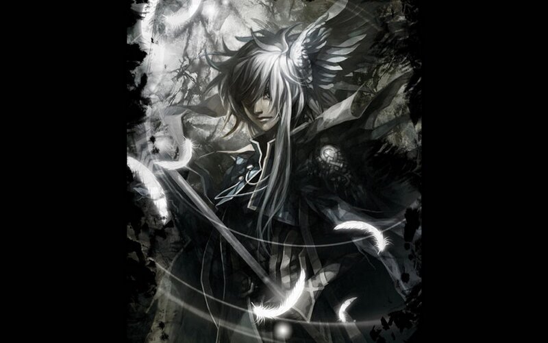 Anime Character with Wings — Black, Dramatic, Digital Art, Sword, Feathers