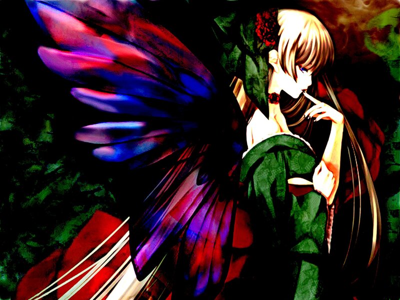 Anime Character with Wings — Black, Dramatic, Digital Art