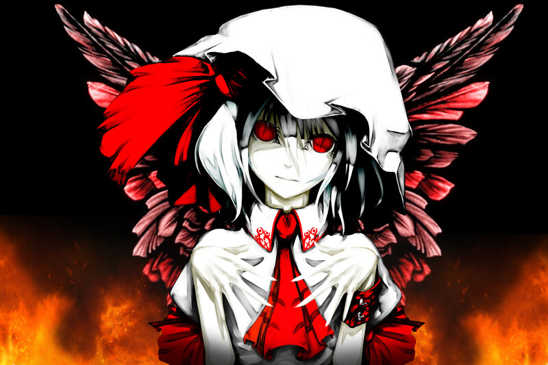 Anime Character with Wings — Black, Dramatic, Flames