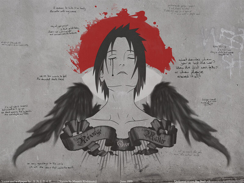 Anime Character with Wings — Black, Dramatic, Manga, Blood Splatter