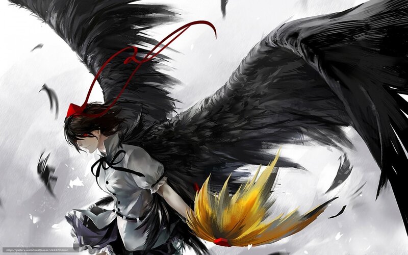 Anime Character with Wings — Black, Dramatic, Manga, Red Ribbon