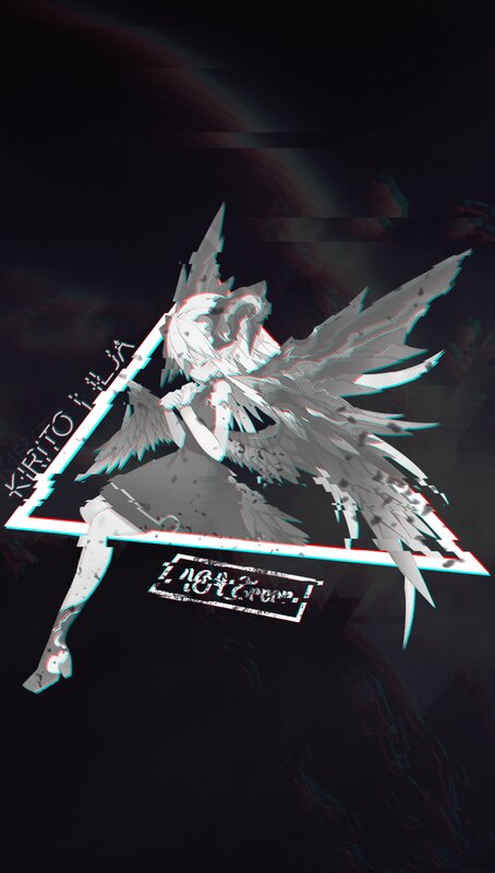 Anime Character with Wings — Black, Dramatic, Night, Digital Art, Glitch Effect, Planet