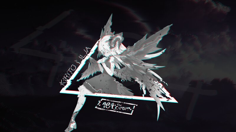 Anime Character with Wings — Black, Dramatic, Night, Digital Art, Glitch Effect