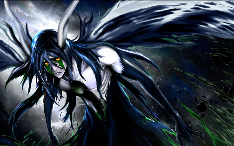 Anime Character with Wings — Black, Dramatic, Night, Digital Art, Green Eyes