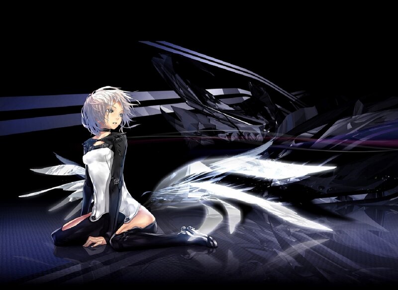 Anime Character with Wings — Black, Dramatic, Night, Digital Art, Mecha
