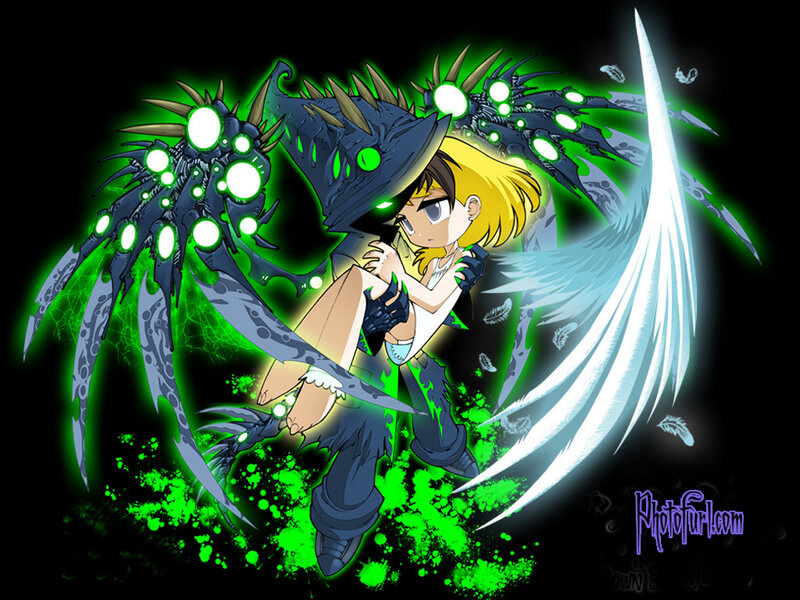 Anime Character with Wings — Black, Dramatic, Night, Digital Art, Monster