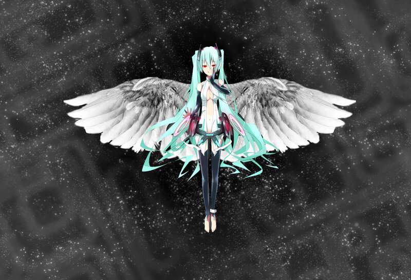 Anime Character with Wings — Black, Dramatic, Night, Digital Art, Space