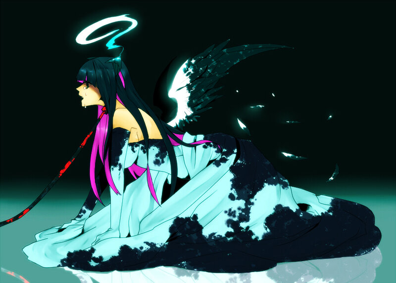 Anime Character with Wings — Black, Dramatic, Night, Digital Art