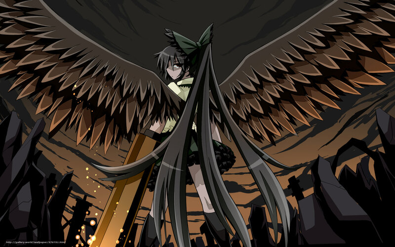 Anime Character with Wings — Black, Dramatic, Night, Manga, Sword