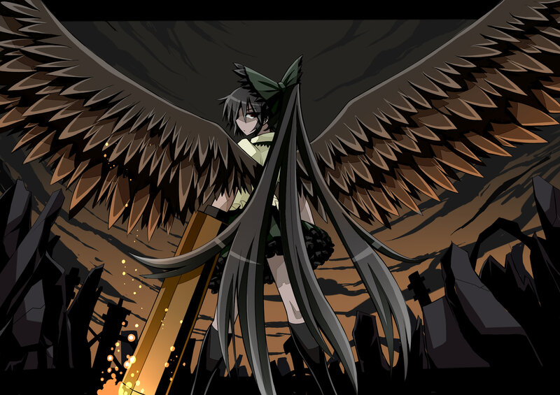 Anime Character with Wings — Black, Dramatic, Night, Manga