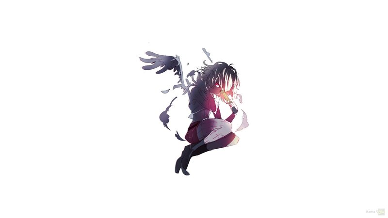 Anime Character with Wings — Black, Dramatic, Sword