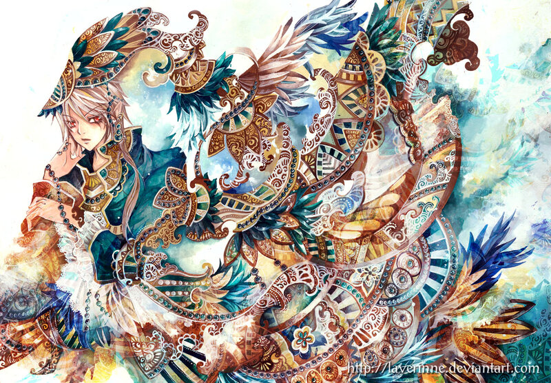 Anime Character with Wings — Blue, Dramatic, Digital Art, Armor