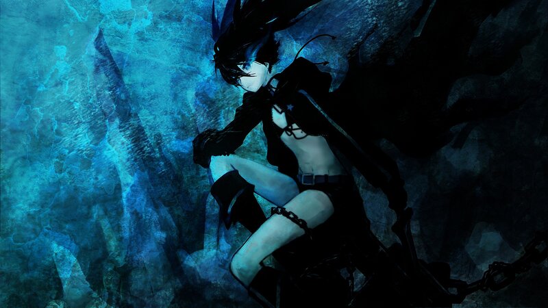 Anime Character with Wings — Blue, Dramatic, Digital Art, Chains, Blue Background