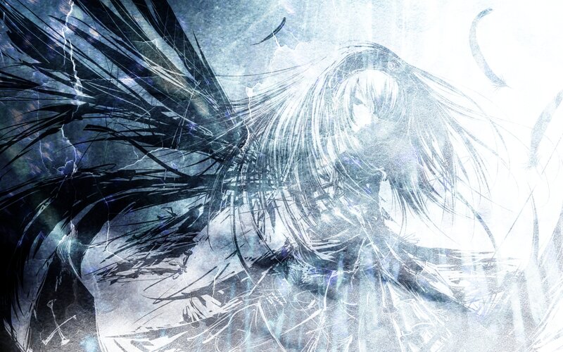 Anime Character with Wings — Blue, Dramatic, Digital Art, Hair