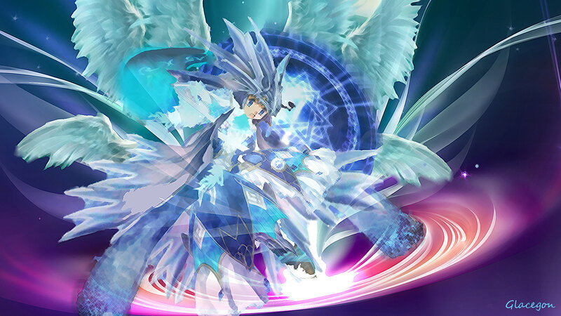 Anime Character with Wings — Blue, Dramatic, Digital Art, Magic Circle