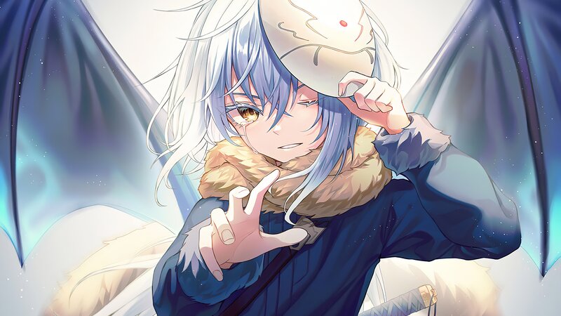 Anime Character with Wings — Blue, Dramatic, Digital Art, Mask