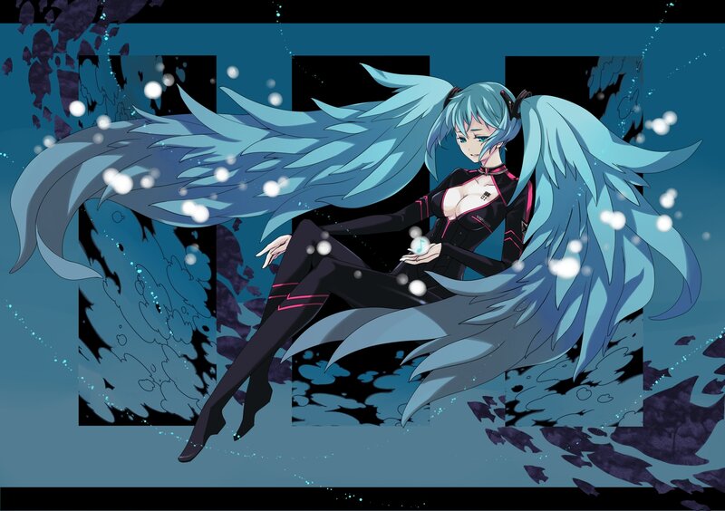 Anime Character with Wings — Blue, Dramatic, Digital Art, Music Note