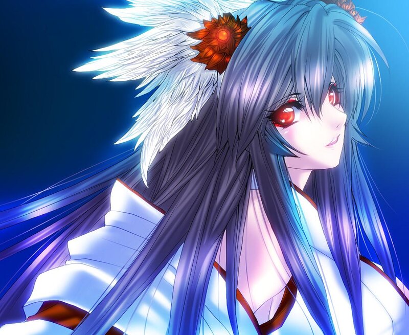 Anime Character with Wings — Blue, Dramatic, Digital Art, Red Eyes
