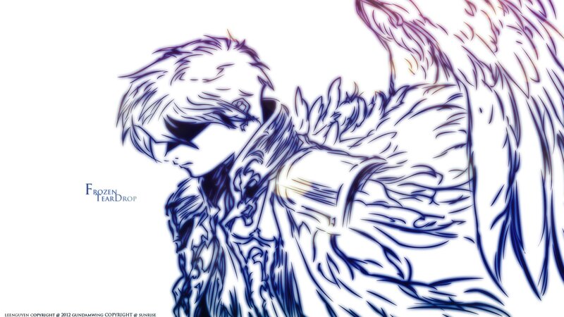 Anime Character with Wings — Blue, Dramatic, Digital Art, Sketch Style