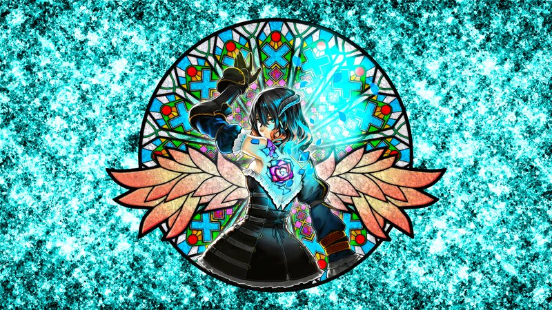 Anime Character with Wings — Blue, Dramatic, Digital Art, Stained Glass