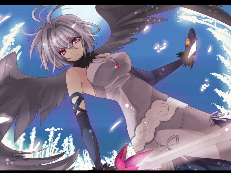 Anime Character with Wings — Blue, Dramatic, Digital Art, Sword