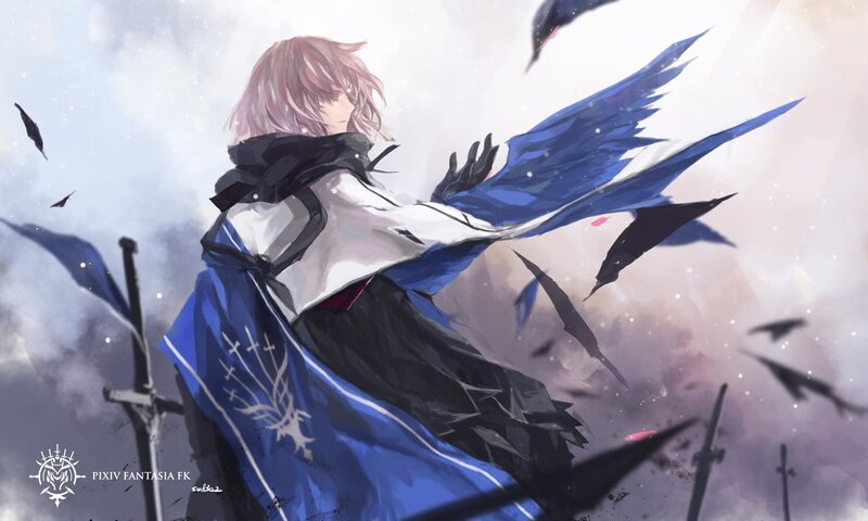 Anime Character with Wings — Blue, Dramatic, Digital Art, Swords