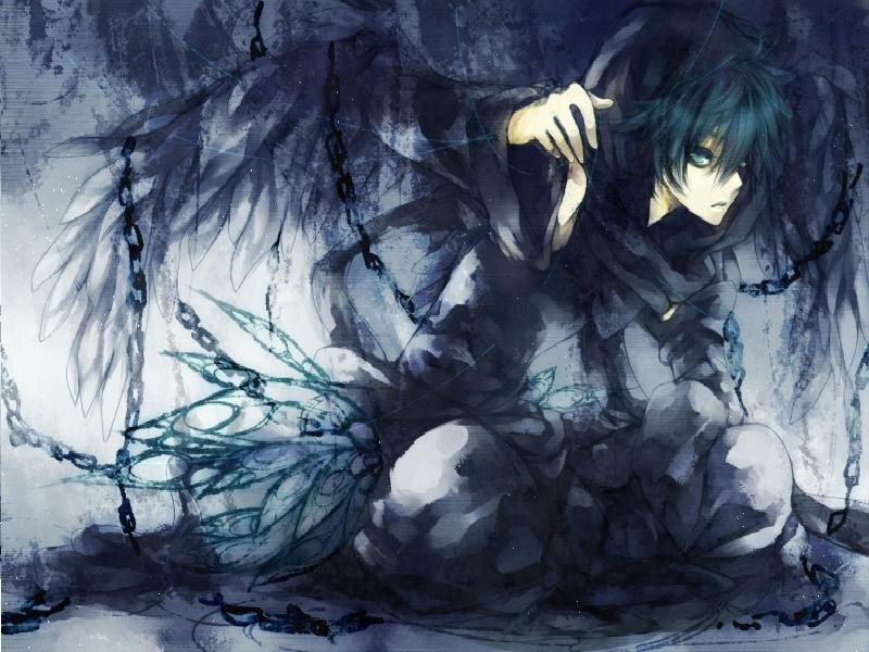 Anime Character with Wings — Blue, Dramatic, Digital Art