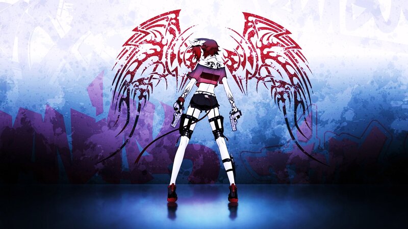 Anime Character with Wings — Blue, Dramatic, Guns