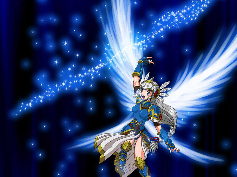 Anime Character with Wings — Blue, Dramatic, Night, Armor