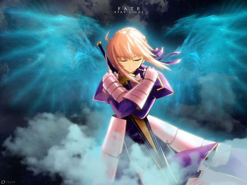 Anime Character with Wings — Blue, Dramatic, Night, Clouds
