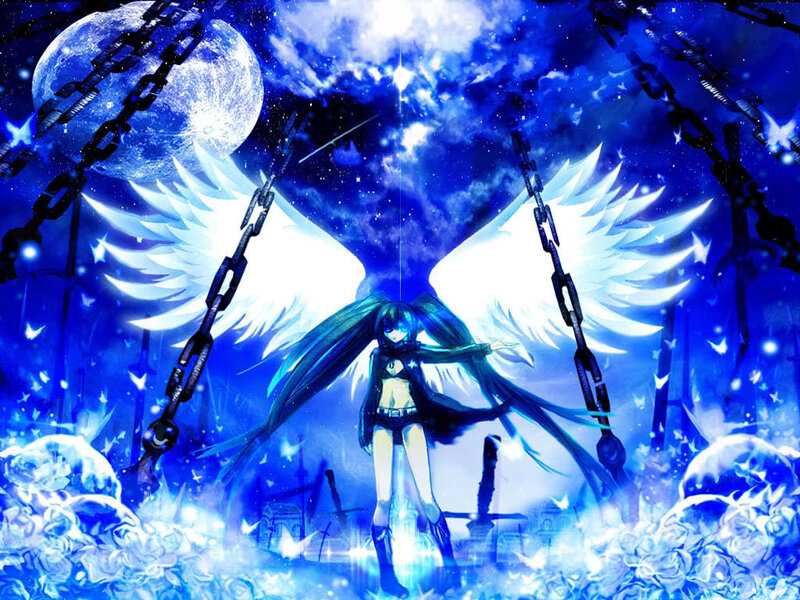 Anime Character with Wings — Blue, Dramatic, Night, Digital Art, Chains