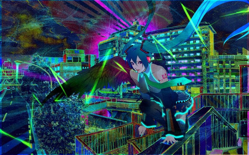 Anime Character with Wings — Blue, Dramatic, Night, Digital Art, Cityscape