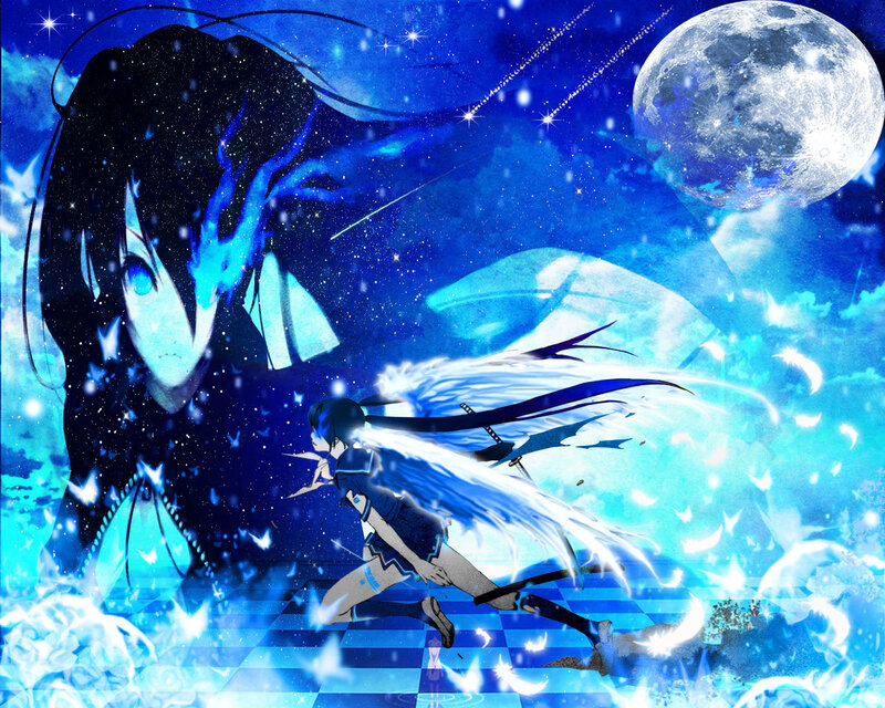 Anime Character with Wings — Blue, Dramatic, Night, Digital Art, Moon