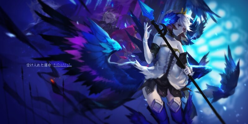 Anime Character with Wings — Blue, Dramatic, Night, Digital Art, Spear