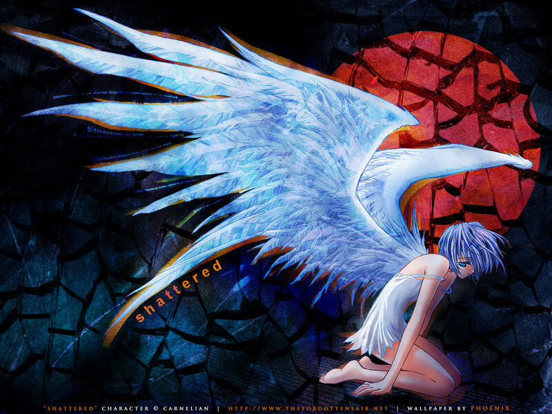 Anime Character with Wings — Blue, Dramatic, Night, Digital Art, Sunset