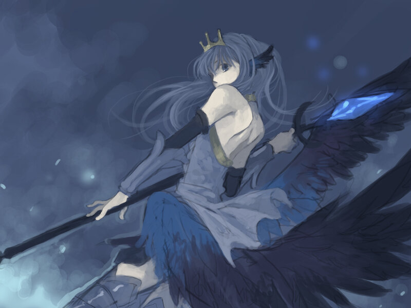 Anime Character with Wings — Blue, Dramatic, Night, Digital Art