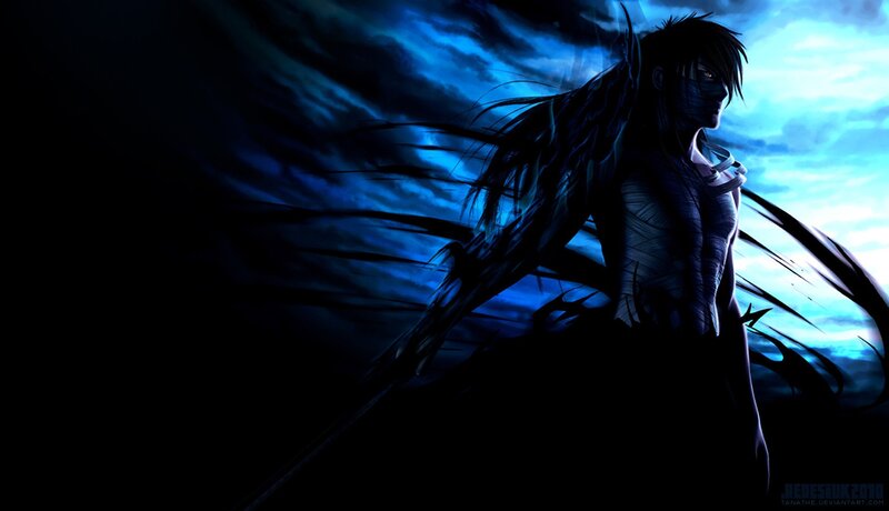 Anime Character with Wings — Blue, Dramatic, Night, Manga, Sword, Sky