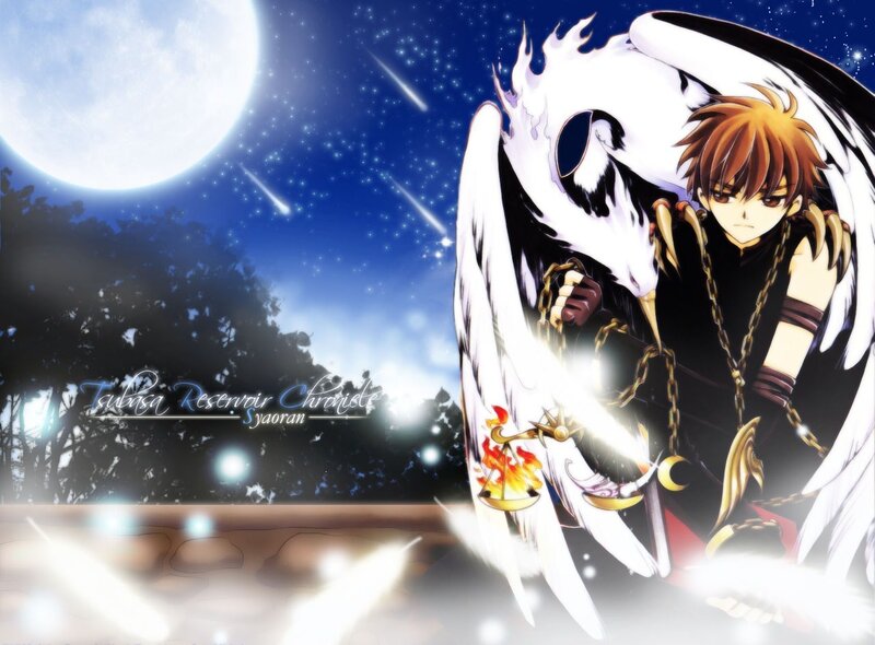 Anime Character with Wings — Blue, Dramatic, Night, Moon, Stars