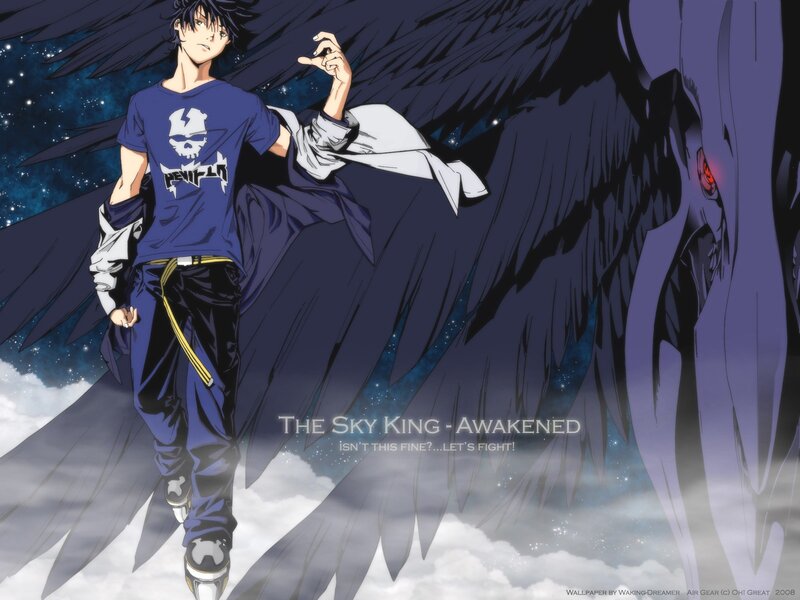 Anime Character with Wings — Blue, Dramatic, Night, Sky, Clouds