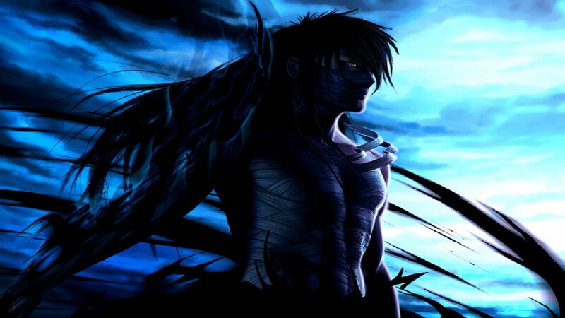 Anime Character with Wings — Blue, Dramatic, Night, Sky