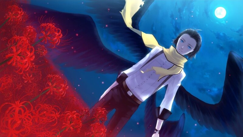 Anime Character with Wings — Blue, Dramatic, Night